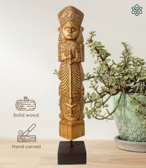 Hand Carved Wood Durga Goddess Statue Figurine