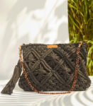 Black Hand Knotted Macrame Pouch with Shoulder Strap