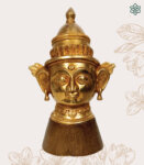 Brass Gauri Goddess Murti Idol Head Statue Figurine with Wood Base India Traditional Home Decor