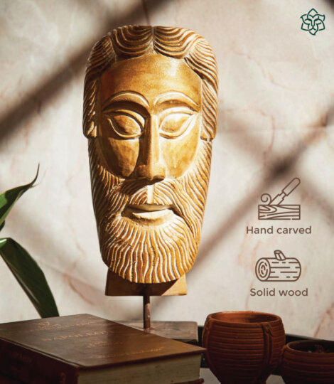 Hand Carved Wood Jesus Head Statue Figurine