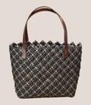 Hand Knotted Plastic Wire Silver-Black Tote Bag Large