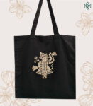 Black Cotton Shreenathji Print Tote Bag