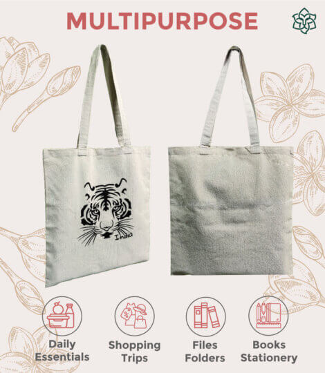 Cream Gold Cotton Tiger Shopping Bag