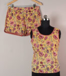 Yellow Block Printed Premium Cotton Coord Set with Curved Shorts