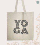 Beige Cotton Yoga Print Shopping Bag