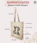 Beige Cotton Yoga Print Shopping Bag