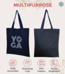 Navy Yoga Embroidered Canvas Shopper Tote Bag