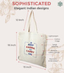 India Karma Slogan Embroidered Canvas Shopper Cream Tote Bag