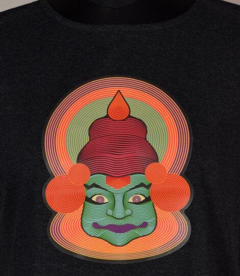 Recycled Charcoal T-shirt with India Kathakali Line Art Print