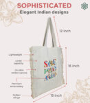 India Slogan Embroidered Canvas Shopper Cream Tote Bag