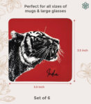 Tiger Art Print India Souvenir Red Coasters (Set of 6)