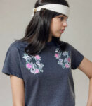 Printed Charcoal T-shirt India Leopard Art Print Designer Tshirt for Women