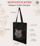 Tiger Embroidered India Canvas Shopper Tote Bag for Women and Girls