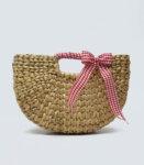 Handwoven Natural Reed Handbag, Summer Bag, Red Ribbon on Straw Purse