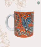 Souvenir Gift Premier India Orange Kalamkari Art Large Ceramic Coffee Mug 350 ml