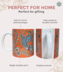 Souvenir Gift Premier India Orange Kalamkari Art Large Ceramic Coffee Mug 350 ml