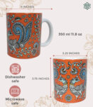 Souvenir Gift Premier India Orange Kalamkari Art Large Ceramic Coffee Mug 350 ml