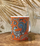 Souvenir Gift Premier India Orange Kalamkari Art Large Ceramic Coffee Mug 350 ml