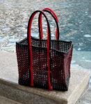 Beach Bag Hand Bag Hand Knotted Recycled Plastic Large Red Black Koodai Tote Bag