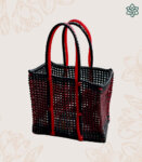 Beach Bag Hand Bag Hand Knotted Recycled Plastic Large Red Black Koodai Tote Bag