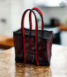 Beach Bag Hand Bag Hand Knotted Recycled Plastic Large Red Black Koodai Tote Bag