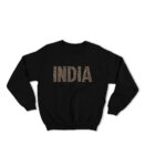 Black Sweatshirt with India in Leopard Letters, Comfort Fit Souvenir Sweatshirt for Women