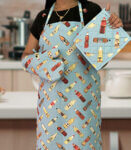 Indian Oil Bottles Apron Potholder and Mitts Set