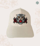 White Denim Tiger Embroidery Premium Baseball Cap