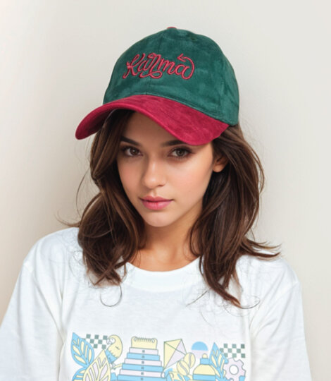 Green Embroidered India Karma Premium Suede Baseball Cap