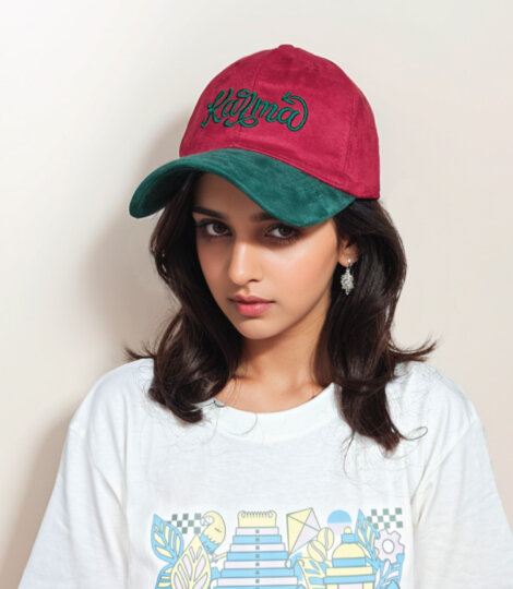 Maroon Embroidered India Karma Premium Suede Baseball Cap