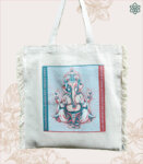 Lord Ganesha Art Cream Cotton Canvas Shopping Tote Bag