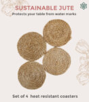 Hand Crafted Round Jute Coasters with Shells – Set of 4