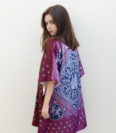 Maroon Kalamkari Radha Krishna Short Kaftan