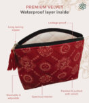 Maroon Velvet Makeup Bag Waterproof Travel Cosmetic Bag