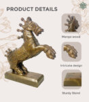 Jumping Horse Hand Carved Wood Statue Figurine