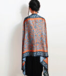 Orange Kalamkari Peacocks in a Garden Soft Vegan Silk Stole Dupatta