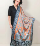 Orange Kalamkari Peacocks in a Garden Soft Vegan Silk Stole Dupatta