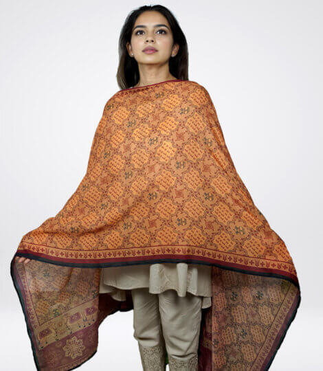 Orange-Hari-Naam-Mantra-Chadar-Stole-Dupatta-2