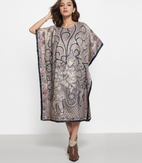 Kalamkari-Horse-Black-&-White-Long-Kaftan-2