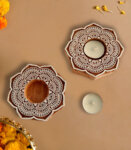 Wooden Lotus Tea Light Candle Holder Stand-Set Of 2