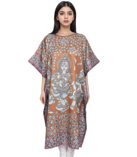 Orange Kalamkari Radha Krishna Kaftan