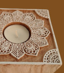 Square Block Wooden Tea Light Candle Holders-Set Of 2